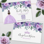 Paarse Bloemen Quinceanera QR Code RSVP Kaartje