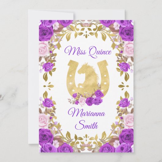 Paarse Bloemen Quinceanera Uitnodiging (Achterkant)