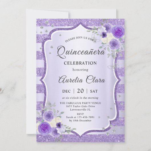 Paarse Bloemen Quinceanera Verjaardag Kaart (Voorkant)