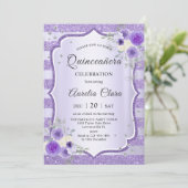 Paarse Bloemen Quinceanera Verjaardag Kaart (Staand voorkant)