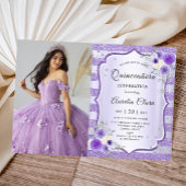 Paarse Bloemen Quinceanera Verjaardagsfoto Kaart