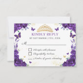 Paarse Bloemen Quinceañera Vlinders RSVP Kaart (Voorkant)