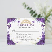 Paarse Bloemen Quinceañera Vlinders RSVP Kaart (Staand voorkant)