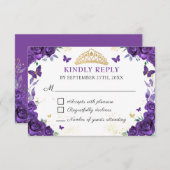 Paarse Bloemen Quinceañera Vlinders RSVP Kaart (Voorkant / Achterkant)