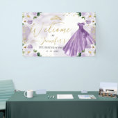 Paarse Bloemen Quinceanera Welkom Spandoek (Beurs)