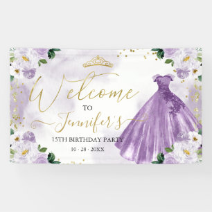 Paarse Bloemen Quinceanera Welkom Spandoek