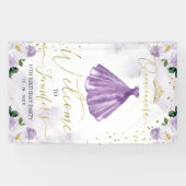 Paarse Bloemen Quinceanera Welkom Spandoek (Horizontaal)