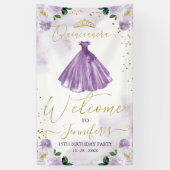 Paarse Bloemen Quinceanera Welkom Spandoek (Verticaal)