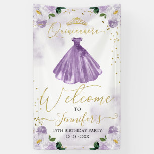 Paarse Bloemen Quinceanera Welkom Spandoek