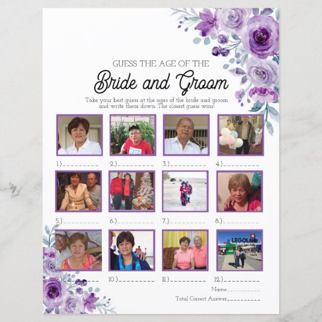 Paarse Bloemen Raad de leeftijd van de bruid en br (Voorkant)