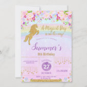 Paarse Bloemen Regenboog Eenhoorn Verjaardagsfeest Kaart (Voorkant)