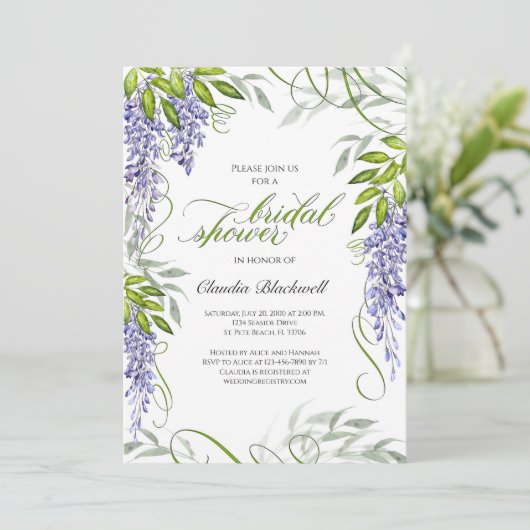 Paarse Bloemen Regency Bruids Douche Uitnodiging (Staand voorkant)