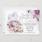 Paarse bloemen Retro auto rijden met het Vrijgezel Kaart (Voorkant)