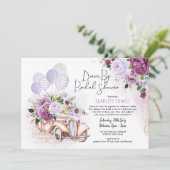 Paarse bloemen Retro auto rijden met het Vrijgezel Kaart (Staand voorkant)