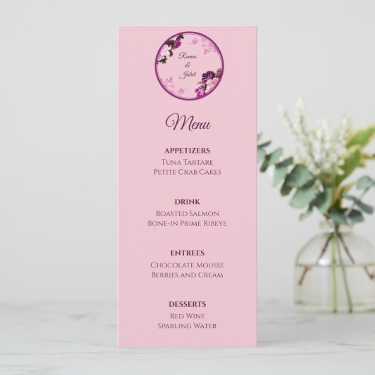 Paarse Bloemen Ring Wedding Menu (Staand voorkant)