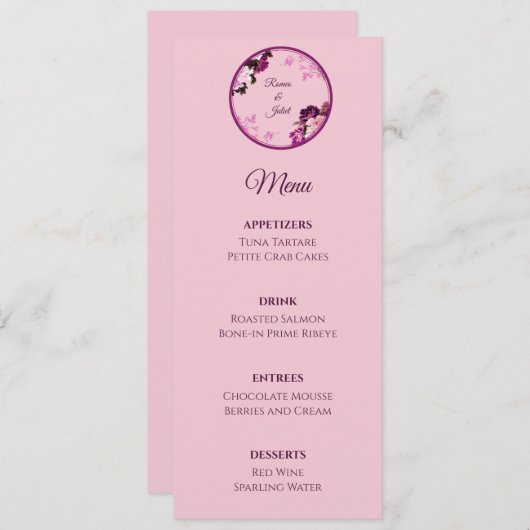 Paarse Bloemen Ring Wedding Menu (Voorkant / Achterkant)