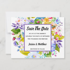 Paarse Bloemen Romantisch Save The Date Kaart