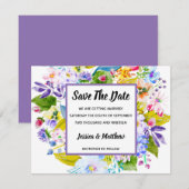 Paarse Bloemen Romantisch Save The Date Kaart (Voorkant / Achterkant)