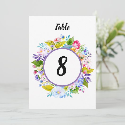 Paarse Bloemen Romantisch Tafelnummer (Staand voorkant)