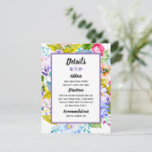 Paarse Bloemen Romantische bruiloft Details Informatiekaartje (Staand voorkant)