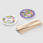 Paarse Bloemen Romantische Bruiloft Gast Fans Handwaaier (Niet-gemonteerd)