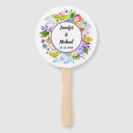 Paarse Bloemen Romantische Bruiloft Gast Fans Handwaaier