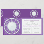 Paarse Bloemen Rond de Klok Douche Uitnodigen Kaart (Voorkant / Achterkant)