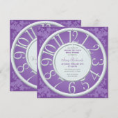 Paarse Bloemen Rond de Klok Douche Uitnodigen Kaart (Voorkant / Achterkant)