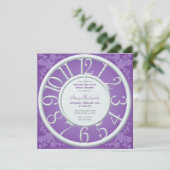 Paarse Bloemen Rond de Klok Douche Uitnodigen Kaart (Staand voorkant)