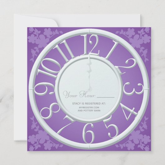 Paarse Bloemen Rond de Klok Douche Uitnodigen Kaart (Achterkant)