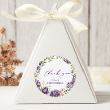 Paarse Bloemen Ronde Favor Sticker