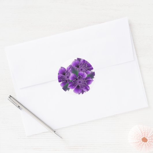 paarse bloemen ronde sticker (Envelop)