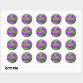 paarse bloemen ronde sticker (Vel)