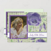 Paarse Bloemen Roos Design Briefkaart (Voorkant / Achterkant)