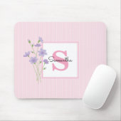 Paarse bloemen roze strepen monogram muismat (Met muis)