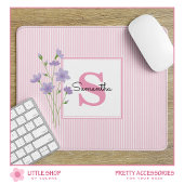 Paarse bloemen roze strepen monogram muismat