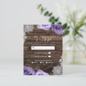 Paarse Bloemen Rozen Rustieke Kant Bruiloft RSVP Kaart (Staand voorkant)