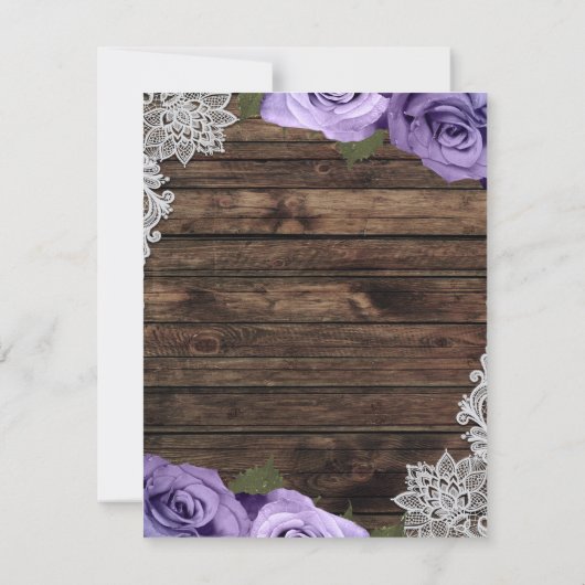 Paarse Bloemen Rozen Rustieke Kant Bruiloft RSVP Kaart (Achterkant)