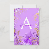 Paarse Bloemen Rozen Vrijgezellenfeest Monogram Kaart (Achterkant)