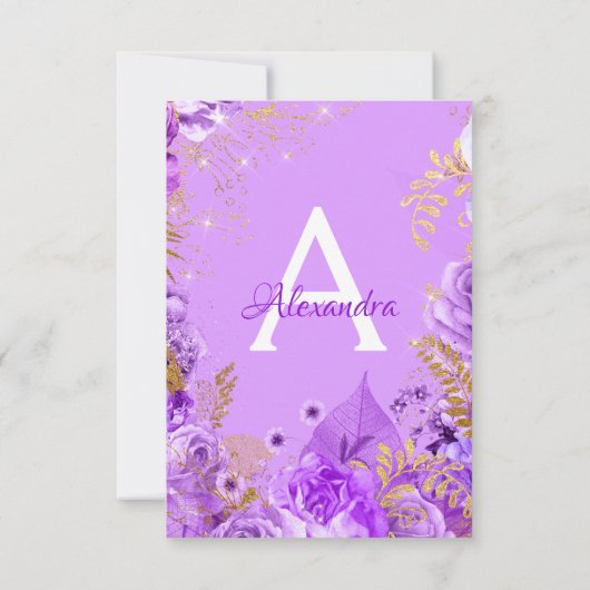 Paarse Bloemen Rozen Vrijgezellenfeest Monogram Kaart (Achterkant)