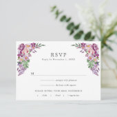 Paarse Bloemen RSVP Kaartje (Staand voorkant)