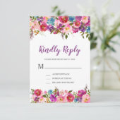 Paarse bloemen RSVP Response Kaart (Staand voorkant)