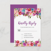 Paarse bloemen RSVP Response Kaart (Voorkant / Achterkant)