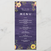 Paarse bloemen rustieke bruiloft menu (Voorkant)