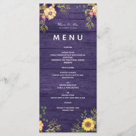 Paarse bloemen rustieke bruiloft menu