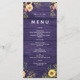 Paarse Bloemen Rustieke Trouwmenu Menu