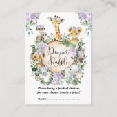 Paarse Bloemen Safari Oerwoud Baby Luier Raffle Informatiekaartje (Voorkant)