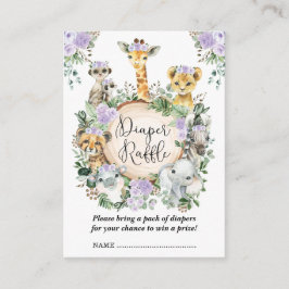 Paarse Bloemen Safari Oerwoud Baby Luier Raffle Informatiekaartje