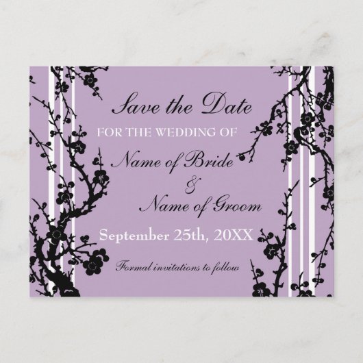 Paarse Bloemen Save the Date Wedding Briefkaart (Voorkant)