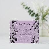 Paarse Bloemen Save the Date Wedding Briefkaart (Staand voorkant)